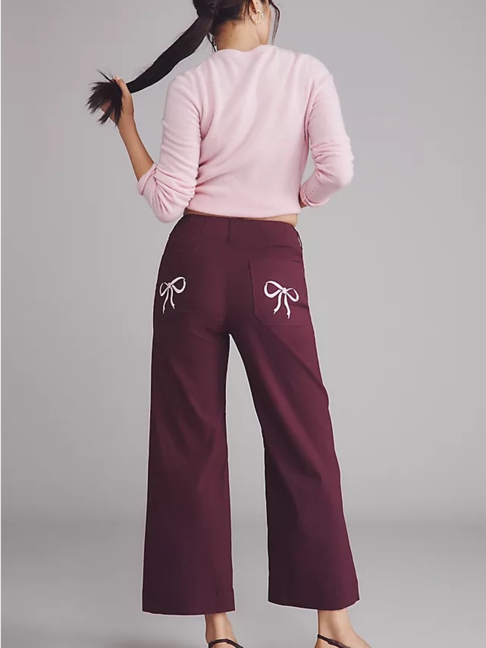 Anthropologie Maeve “Colette” Pants with Embroidered Bow Pockets - Burgundy